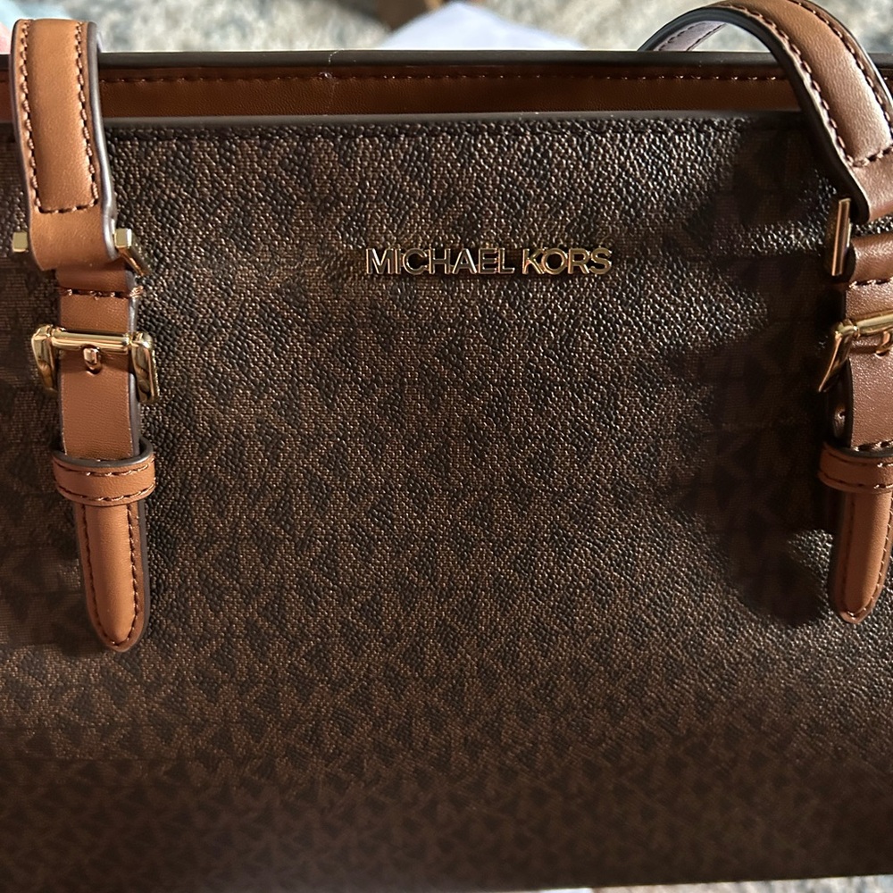 Michael Kors Chocolate Brown Satchel with Gold Details